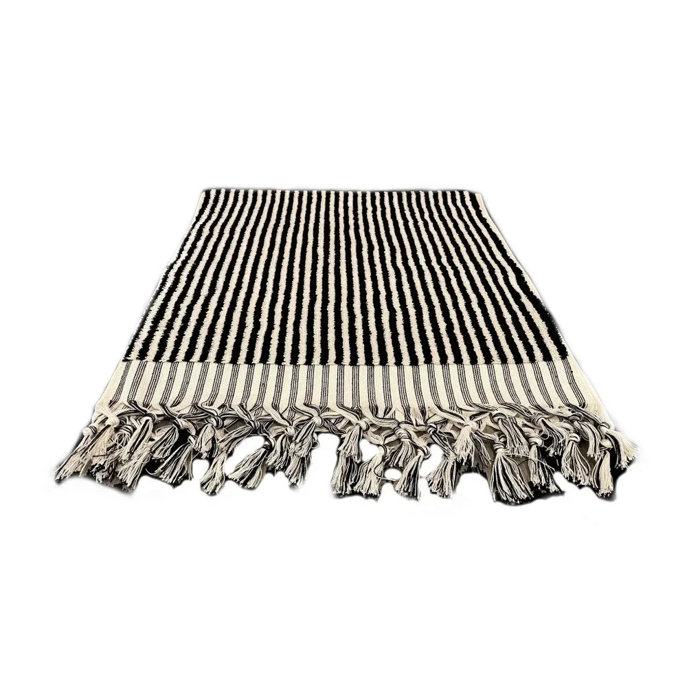 Black  Double Sided Turkish Pom Pom Hand Towel